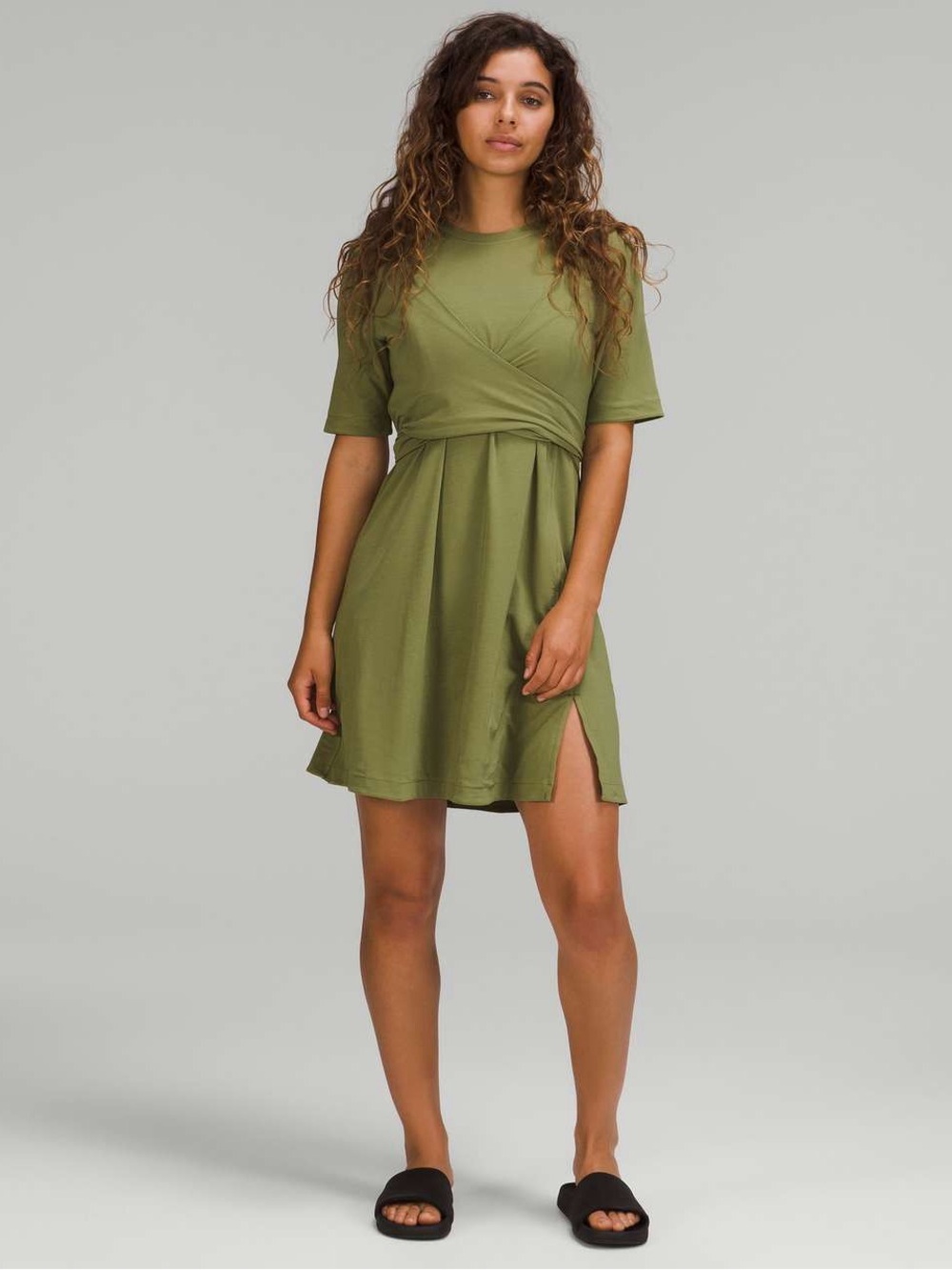 Lululemon | Cotton Wrap-Front T-Shirt Dress Bronze Green Size 6 *No Size Tag*